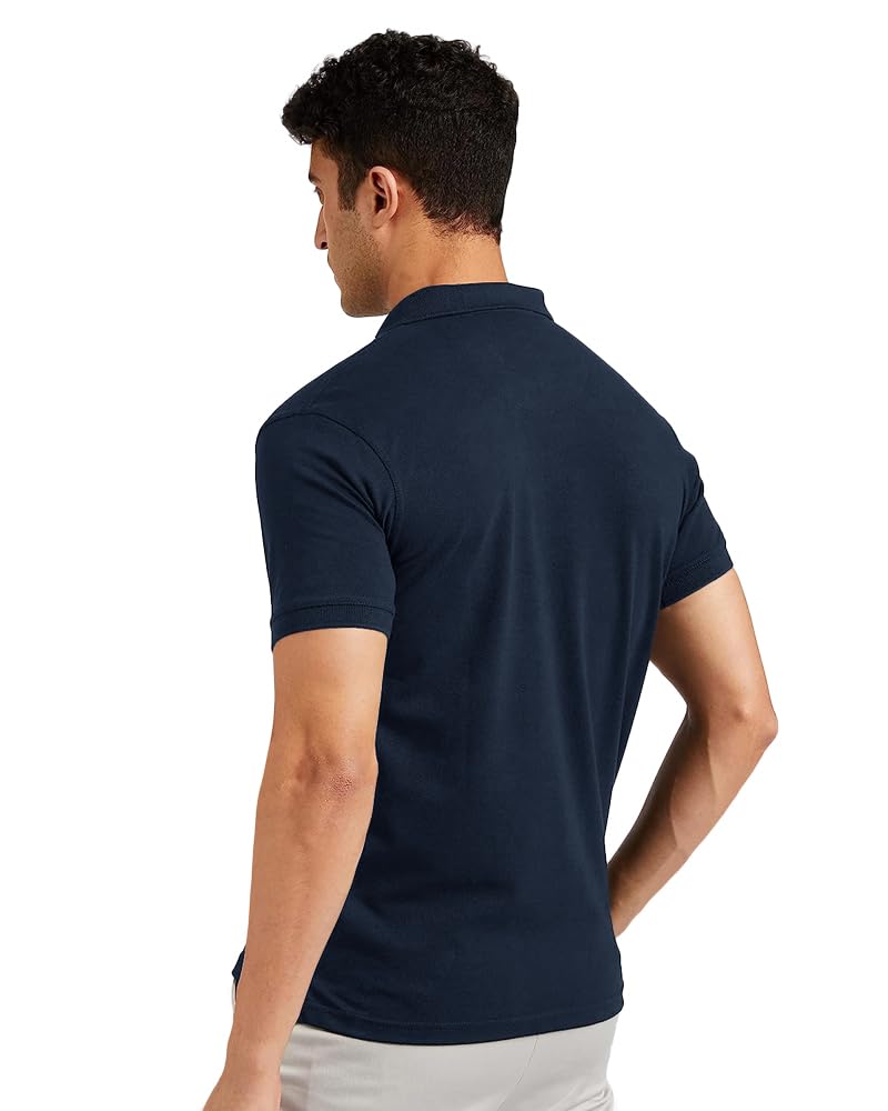 Eyebogler Regular Fit Mens Polo Neck Half Sleeve Soild Casual Tshirt Navy Blue