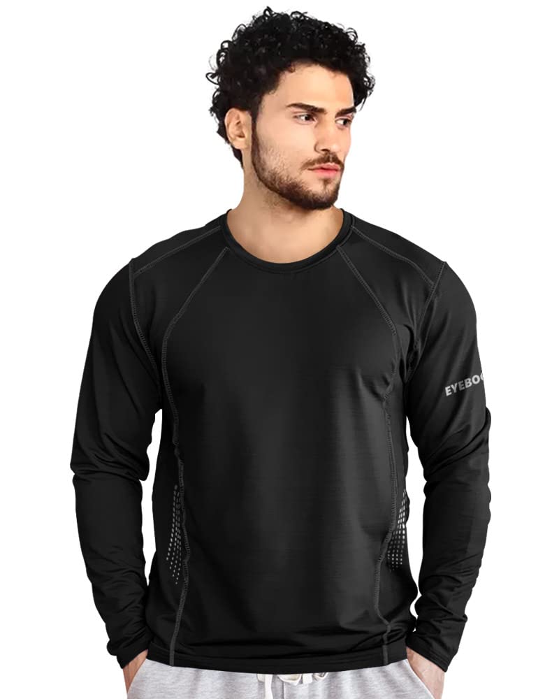 Eyebogler MenS Round Neck Solid Regular Fit Full Sleeve T-Shirt Black
