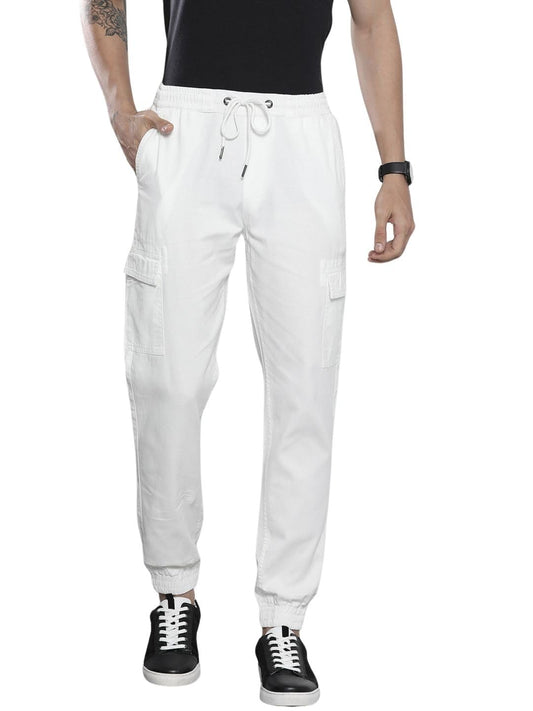 The Indian Garage Co Men Slim Fit Solid Mid-Rise Cuffed Cargos White