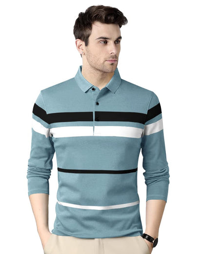 Eyebogler Polo Neck Striped Tshirt For Men
