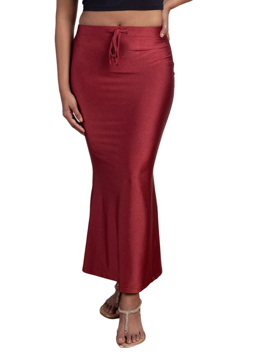 NYKD Everyday Saree Petticoat for Women - Shapewear with Drawstring, Side Slit, Mermaid Cut - Saree Shapewear, NYOE01, Maroon, X
