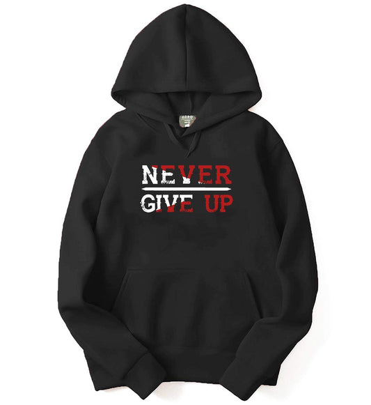 Adro Never Give Up Design Printed Hoodies/Sweatshirts For Men & Women (H20-M-Ngu-Bl_Black_Xl)