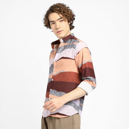 Campus Sutra Mens Multicolour Earthy Block Shirt for Casual Wear | Spread Collar | Long Sleeve | Button Closure | Shirt Crafted