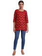 Patlani WomenS Cotton Printed Short Fullstitched Kurti/Kurtas. Maroon