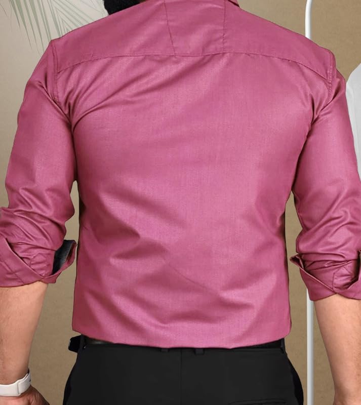 Pinkmint Men Cotton Soild Spread Collar Long Sleeve Shirt Formal Wear Pink