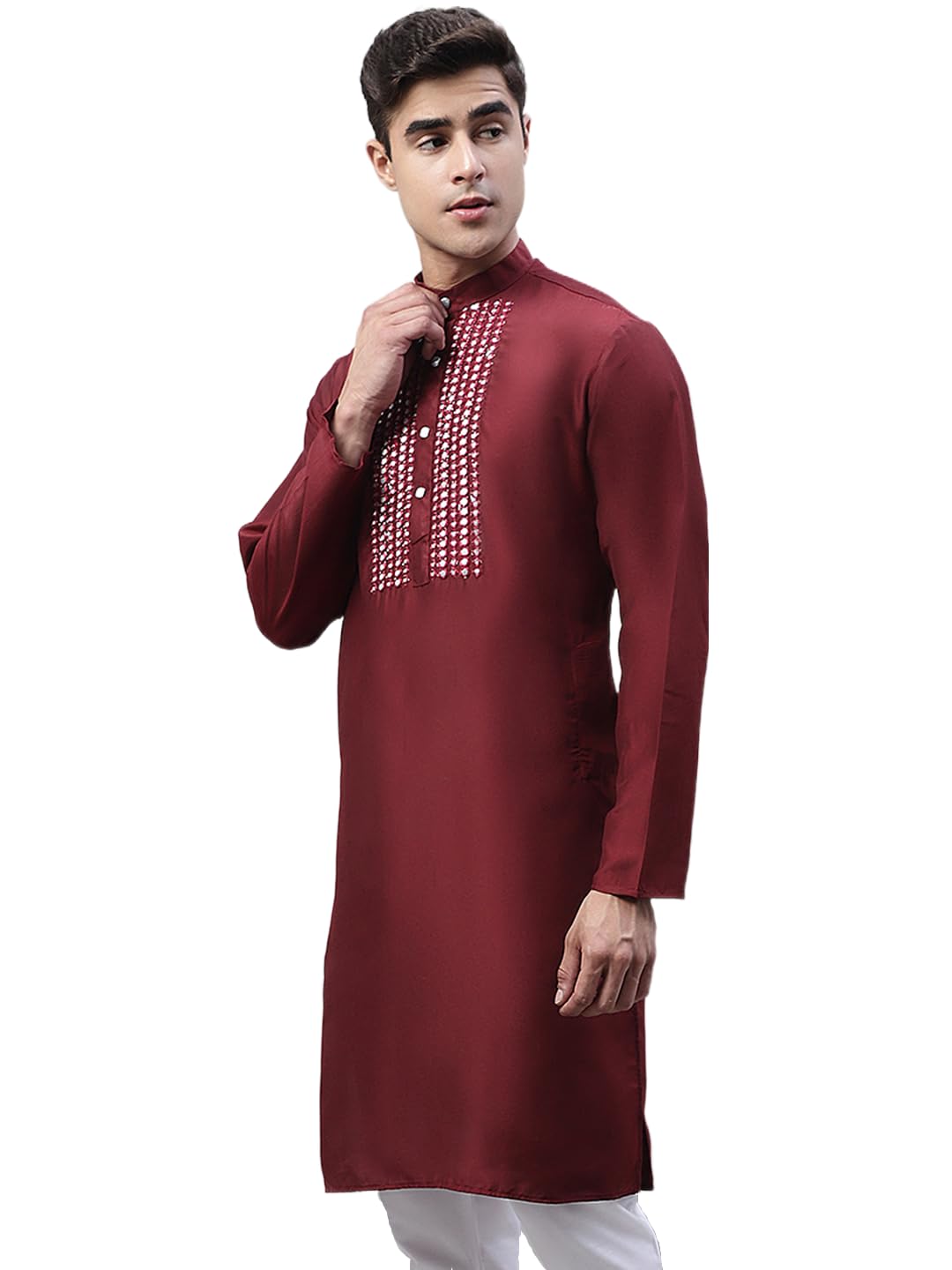 Jompers Mens Cotton Silk Mirror Work Kurta