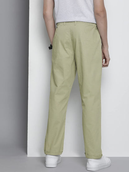 The Indian Garage Co Men Relaxed Fit Solid Mid-Rise Trousers Pista