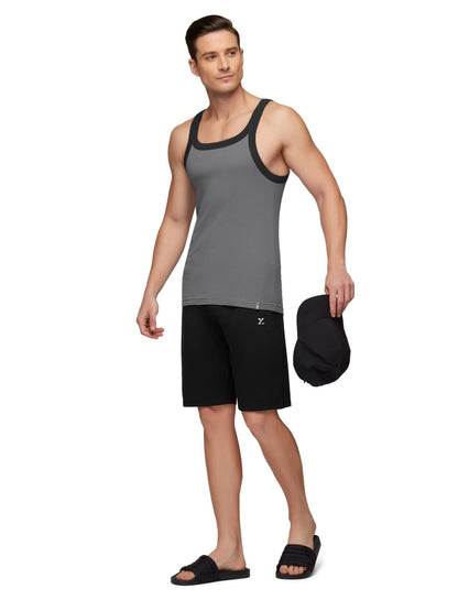 XYXX Mens Super Combed Cotton Square Neck Knitted Vest - High Moisture Absorbing Innerwear for Men with Anti-Bacterial Silver F