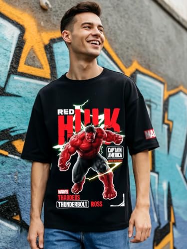 Bewakoof Official Marvel Merchandise Hulk Mens Graphic Printed Oversized Fit Half Sleeve Round Neck Cotton Jersey T-Shirt_66201