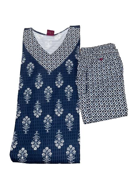 ANNI DESIGNER Womens Cotton Blend Floral Straight Kurta with Pant (Dona-All Designs_Blue_Small)