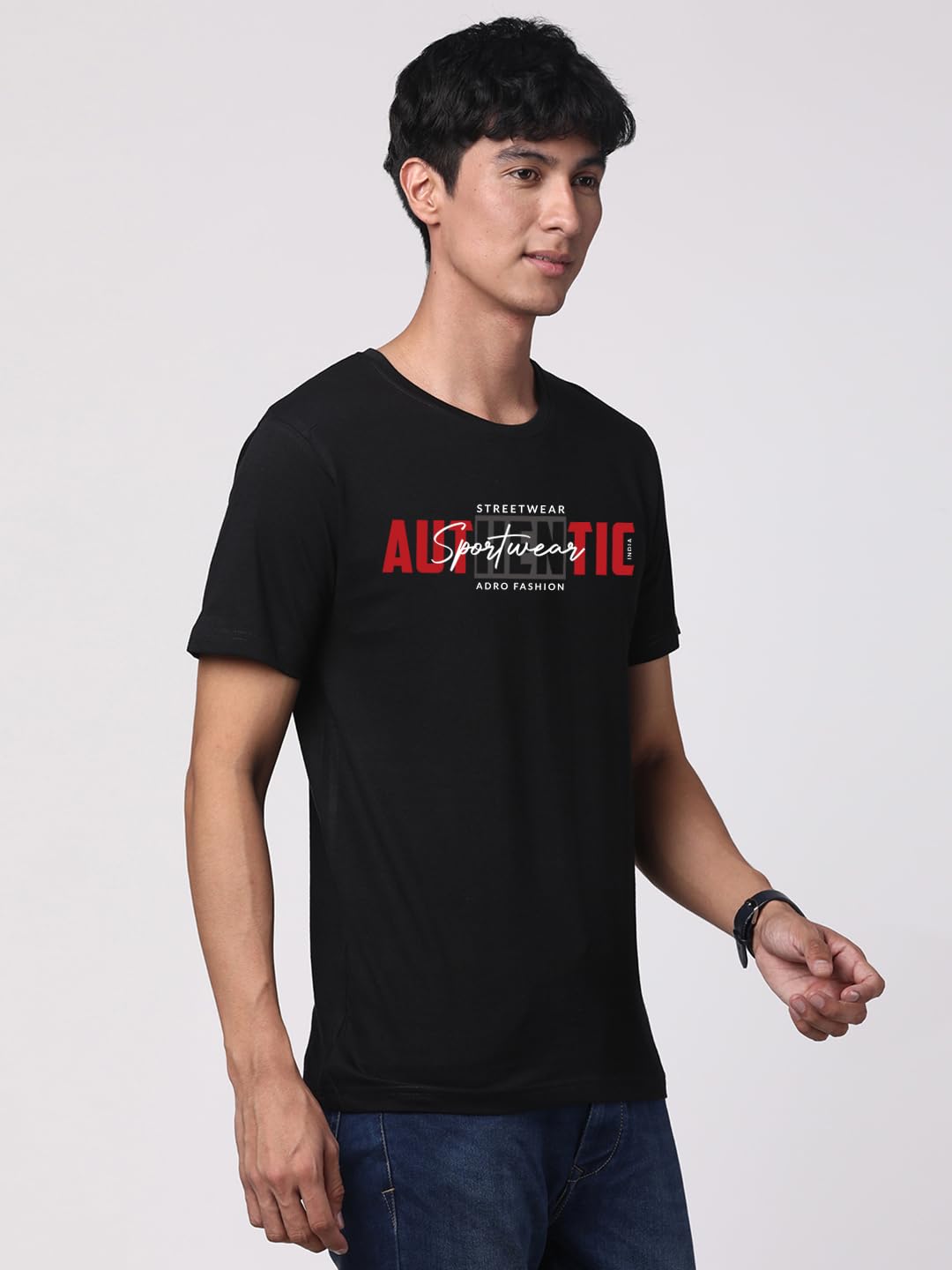 ADRO Men's Graphic Printed 100% Cotton T-Shirt - Regular Fit, Printed T-Shirts for Men (RN24-SPT-BL_Black)
