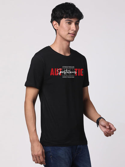 ADRO Men's Graphic Printed 100% Cotton T-Shirt - Regular Fit, Printed T-Shirts for Men (RN24-SPT-BL_Black)
