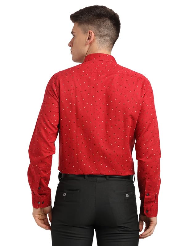Turtle Men Red Cotton Linen Printed Slim Fit Shirts