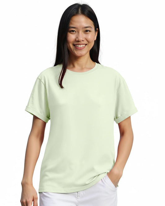 Bewakoof WomenS Solid Cotton T-Shirt Boyfriend Fit, Round Neck, Half Sleeve_581053_Green_2Xl