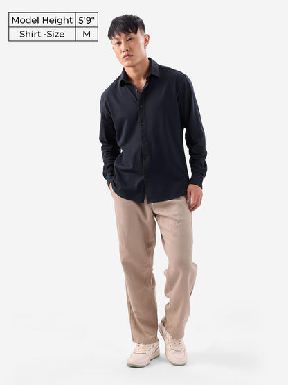 The Souled Store Mudbrown Men and Boys Long Sleeve Collared Neck Button Front Solid Regular Fit Cotton Textured Shirts