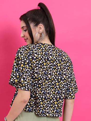 Ketch WomenS Regular Fit Tops (Khtp000334_Black/Yellow/Multi
