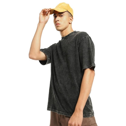 Bewakoof Mens Solid 100% Cotton T-Shirt- Oversized Fit, Round Neck, Half Sleeves Black