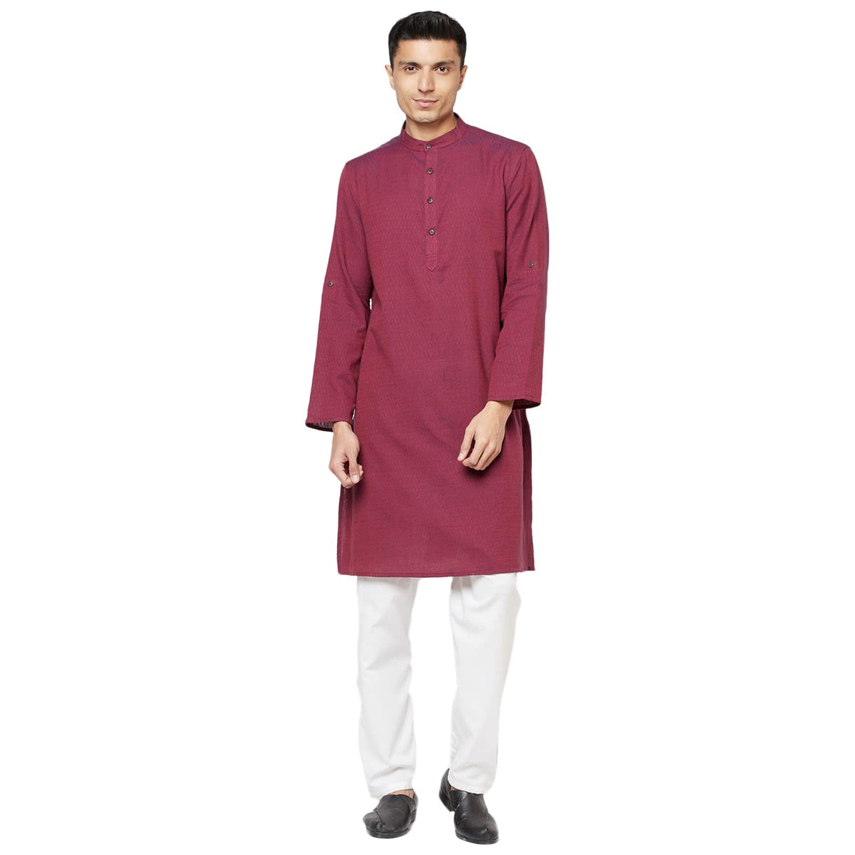 Fabindia Men Dobby Weave Long Kurta Cotton_S Violet