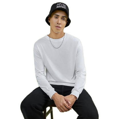 Bewakoof Mens Solid White Round Neck Full Sleeve Oversized T-Shirt