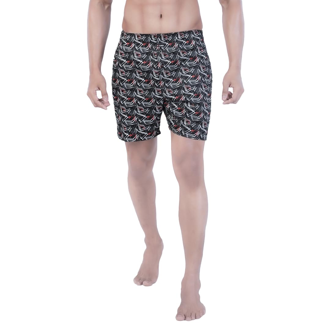 Rupa Colors PLAYSURE Collection Satin Boxers for Men, Abstract Printed, 100% Super Combed Cotton, Zip-Free, Ultrasoft Jet Black