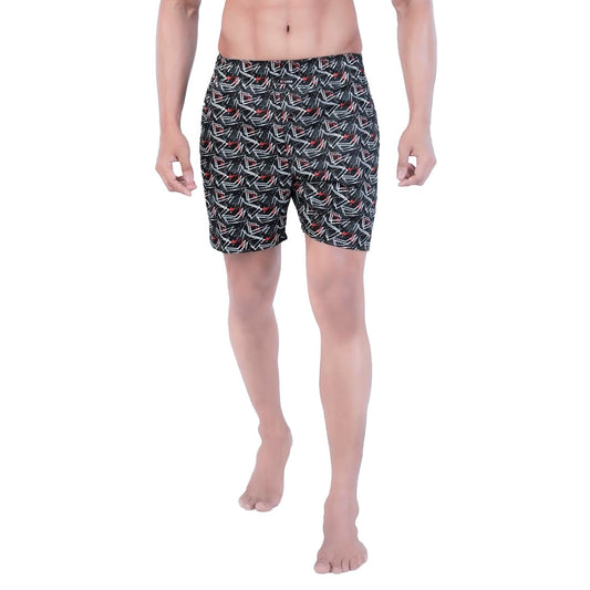 Rupa Colors PLAYSURE Collection Satin Boxers for Men, Abstract Printed, 100% Super Combed Cotton, Zip-Free, Ultrasoft Jet Black