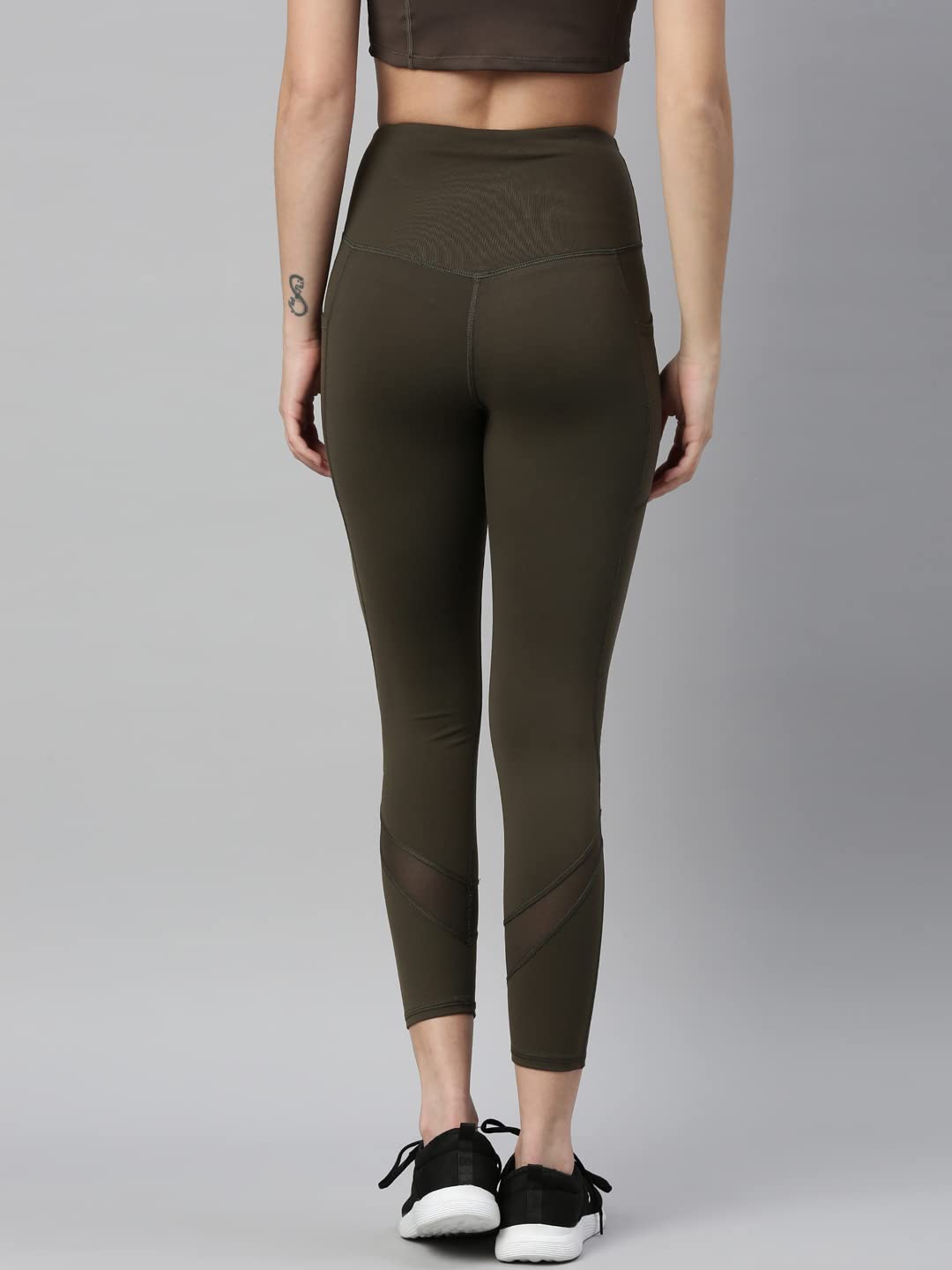 Enamor Athleisure Leggings for women with Pockets with Adjustable High waist used as track pants yoga pants tights (A601_Olive N