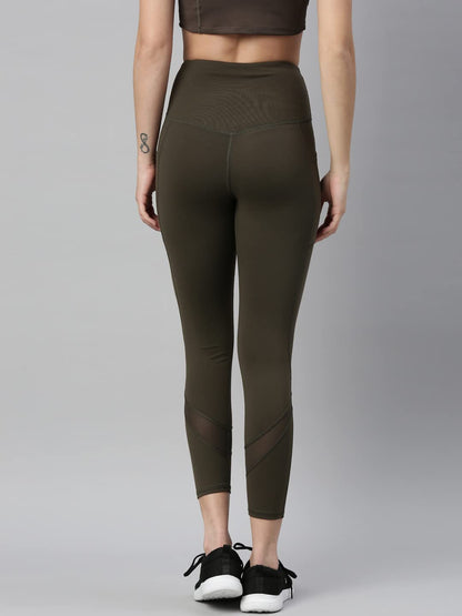 Enamor Athleisure Leggings for women with Pockets with Adjustable High waist used as track pants yoga pants tights (A601_Olive N