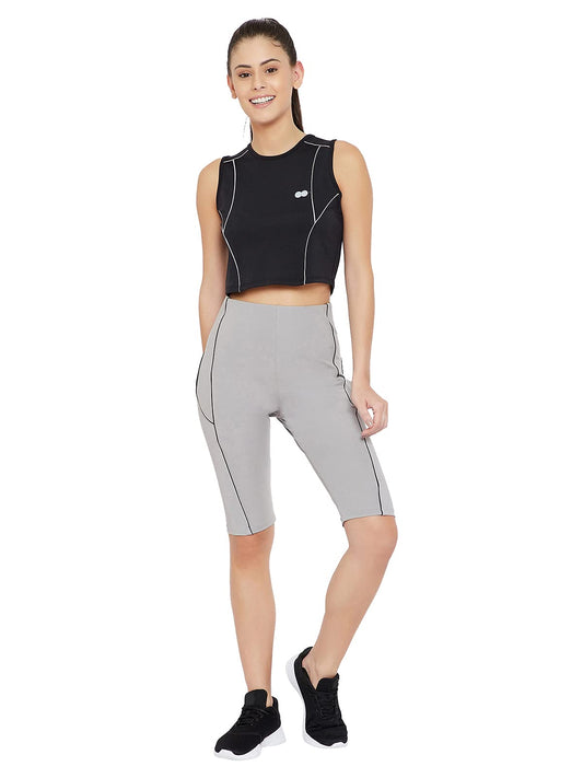 Clovia Womens Activewear High Rise Sports Shorts (AB0071P01_Grey_S)