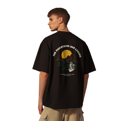 Nobero MenS Graphic Print Oversized Fit T-Shirt (1M-Twrt-C1018-Bl_Mountains Are Calling-Black