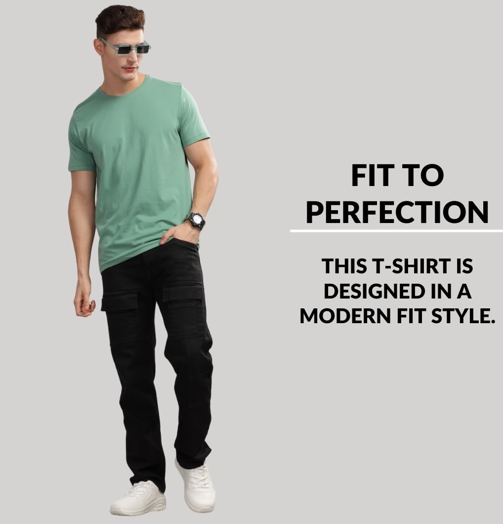 ADRO Men's Solid Regular Fit T-Shirt (RCM3-PLN-PU-MU-PT_Purple,Mustard,Pista