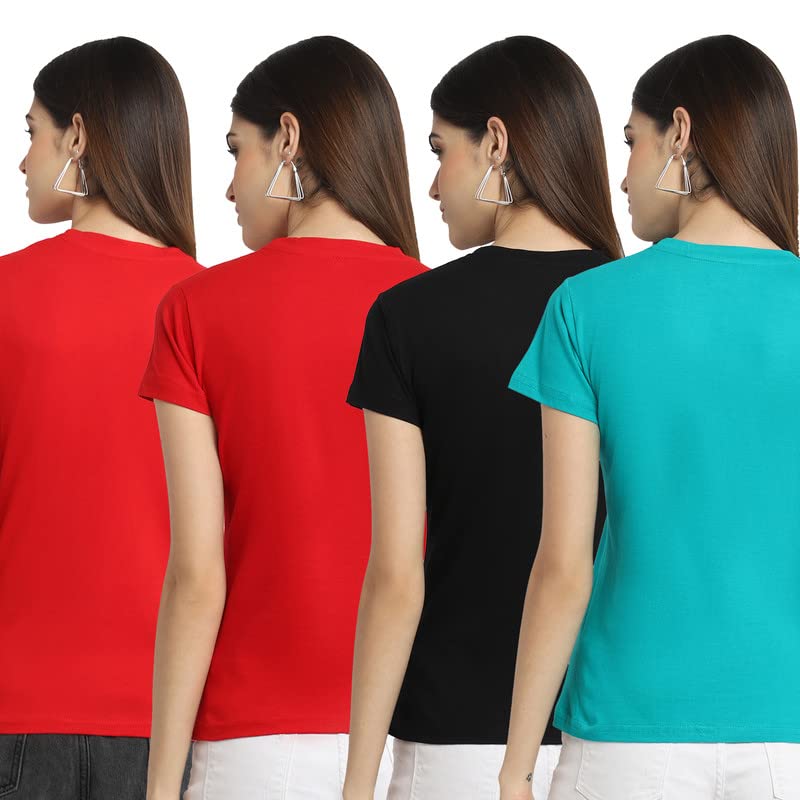 Preneum Womens Cotton Regular Fit Latest Graphic Stylish Printed Short Sleeves Casual T-Shirt || Trendy & Style (Pack 4), Red &