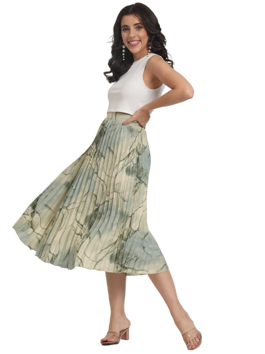 Kzully | Marble Elegance A WomanS A-Line Midi Printed Skirt Masterpiece