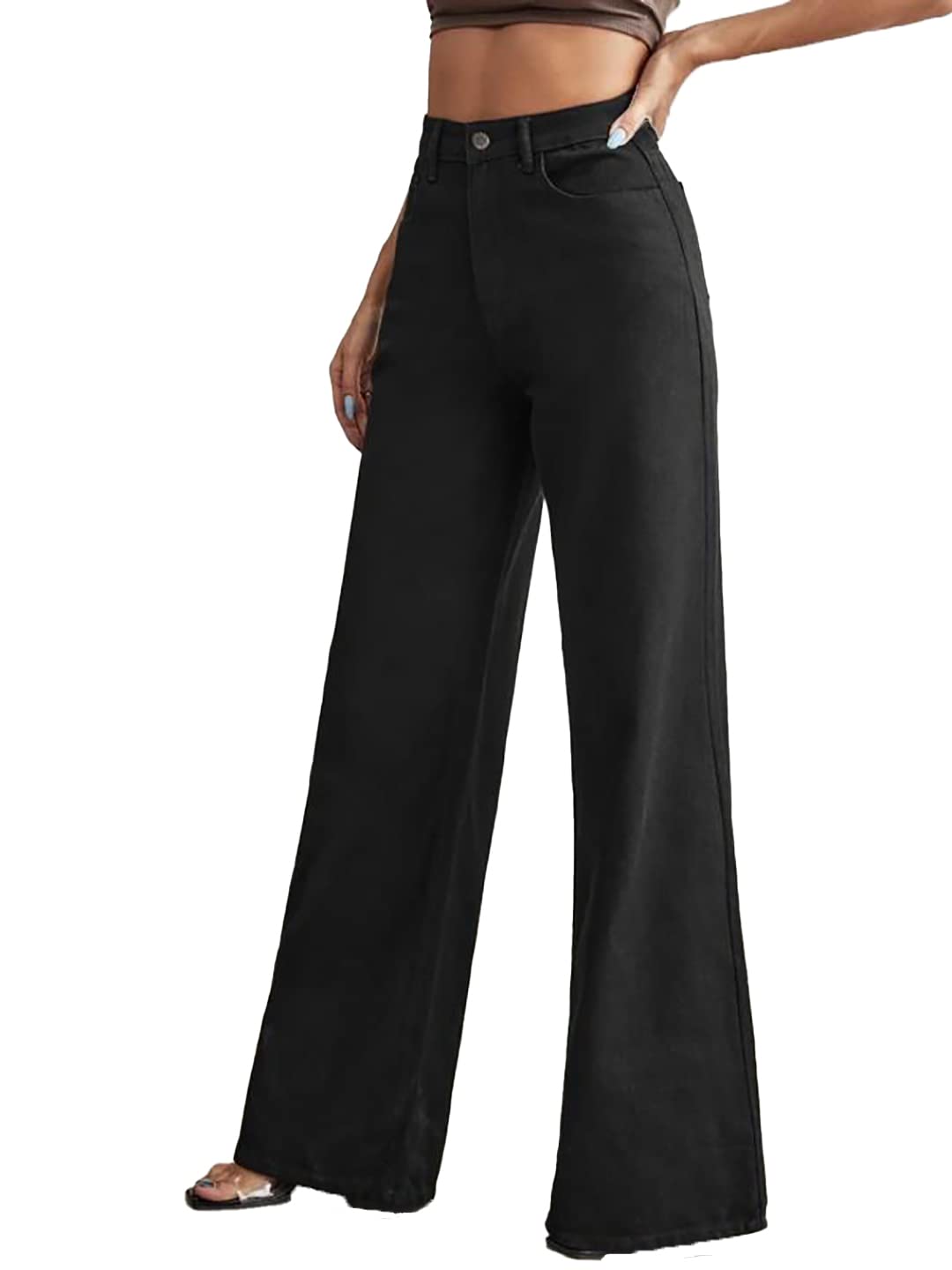 KOTTY Womens High Rise Cotton Lycra Regular Fit Solid Jeans Jade Black