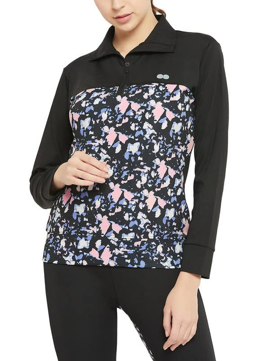 Clovia Womens Comfort-Fit Active Zipper T-Shirt with Printed Panels (At0194A13_Black_S)
