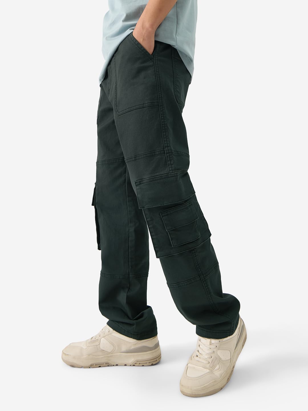 The Souled Store Solids: Greenlake Men and Boys Straight Fit Cotton Blend Cargo Jeans