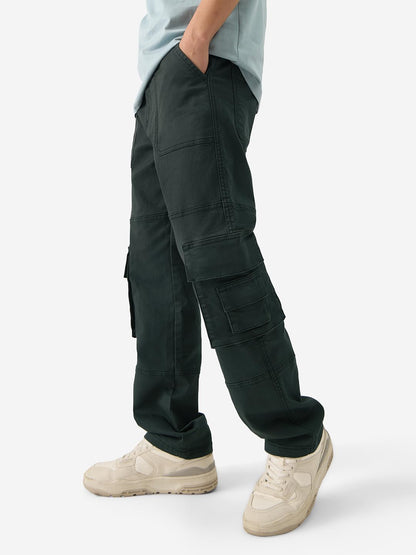The Souled Store Solids: Greenlake Men and Boys Straight Fit Cotton Blend Cargo Jeans