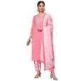 Pinkmint Women Cotton Straight Printed Kurta With Pant & Dupatta Pink