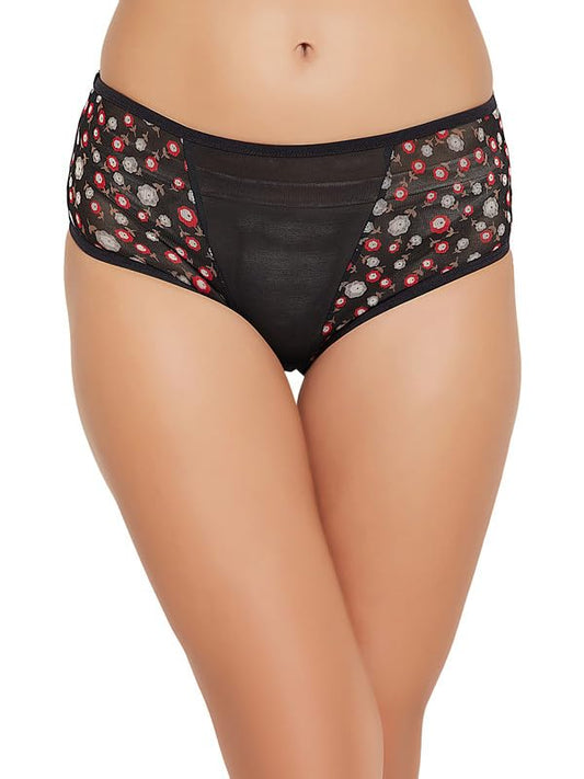 Clovia Womens Powernet Medium Waist Outer Elastic Hipster Panty (PN3550A13_Black_S)