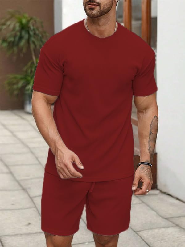 SHIENZY Mens Casual Solid Printed Night Suit Co-Ord Set || T-Shirt and Shorts Nightwear Set || Sleepwear/Loungewear for Regular