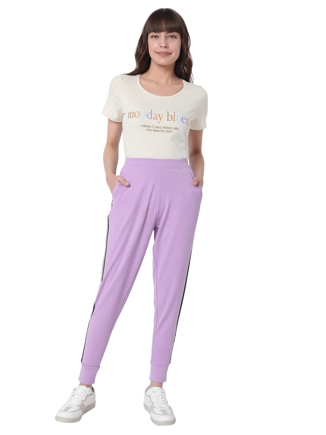 Vero Moda WomenS Slim Track Pants (10275376-Lilac Breeze_Lilac M)