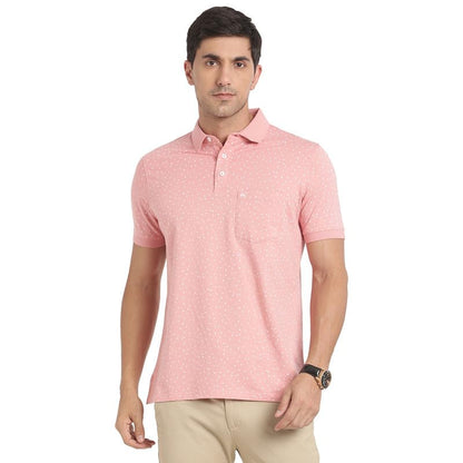 Turtle Men Cotton Stretch Light Pink Printed Slim Fit Polo Tshirt