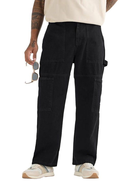 Bewakoof Mens Baggy Straight Fit Cargo Jeans_624253_Black_30