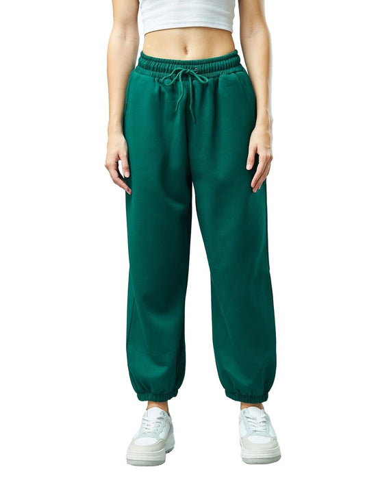 Bewakoof Heavy Duty 1.0 Womens Solid Super Loose Fit Cotton Blend Joggers_605587_Green_2XL