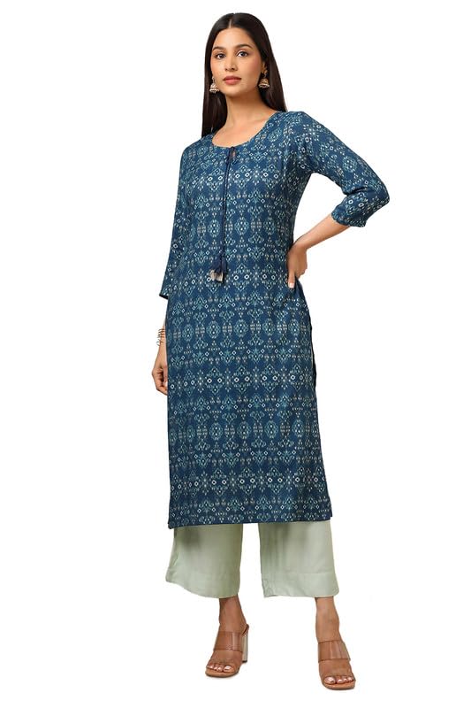 Soch Womens Blue Rayon Ethnic Motifs Kurta