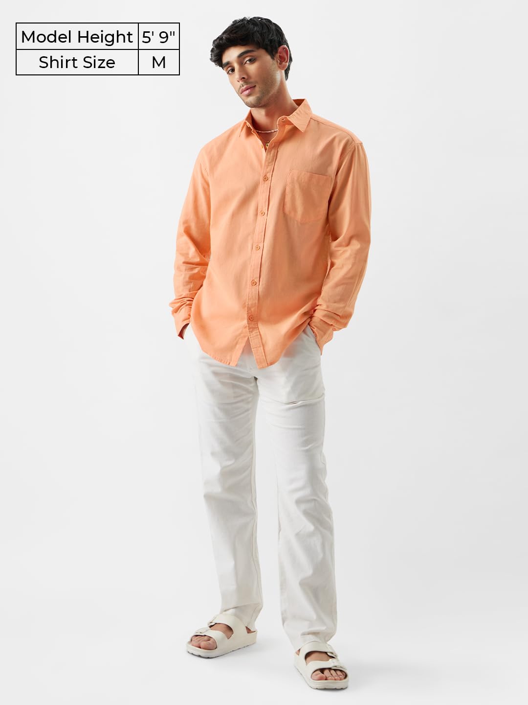 The Souled Store Linen: Peach Cotton Linen Shirts Shirts Casual Button-Down Half Sleeve Printed Graphic Short Sleeve Casual Work