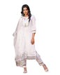 Shiv Textiles Embroidery Off White Kurta Trousers With Dupatta Striped Viscose Silk Blend Three-Quarter Sleeves Kurta Sets For W