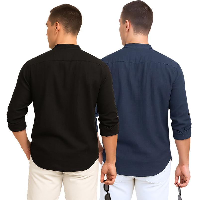 Deemoon Combo Of MenS Cotton Blend Solid Regular Fit Full Sleeve Short Kurta | MenS Trendy Short Kurta Pack Of 2 (Available In