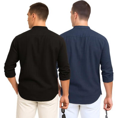 Deemoon Combo Of MenS Cotton Blend Solid Regular Fit Full Sleeve Short Kurta | MenS Trendy Short Kurta Pack Of 2 (Available In