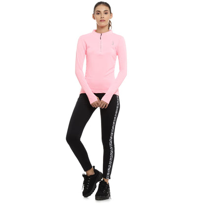 Campus Sutra WomenS Solid Pink Mock Neck Dri-Fit Activewear T-Shirt Regular Fit For Casual Wear | Structured T-Shirt Crafted Wi