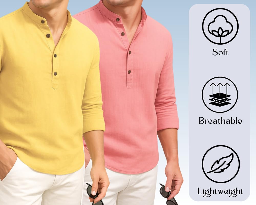 Deelmo Combo Of MenS Cotton Blend Solid Regular Fit Full Sleeve Short Kurta | MenS Trendy Short Kurta Pack Of 2